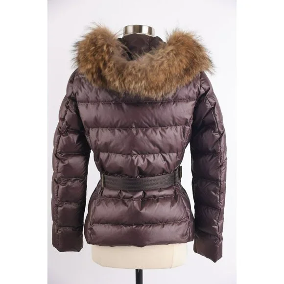 Moncler Belted Down Jacket w/ Fur Hood SZ 1/S Brown MINT